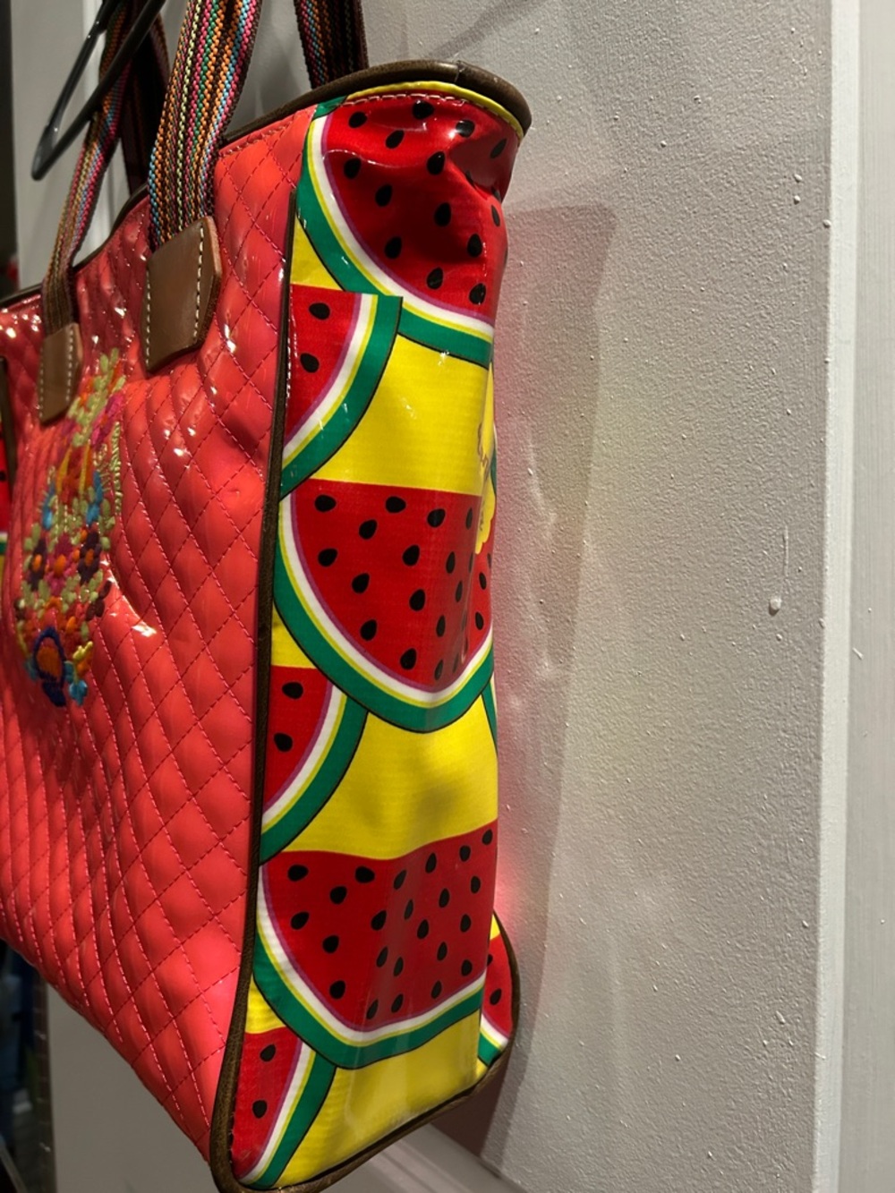Consuela Quilted Pink Tote Bag with Embroidered Floral Motif - Picture 2 of 6